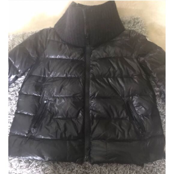 Moncler Women's Waist Length Puffer with Wool Sweater Details